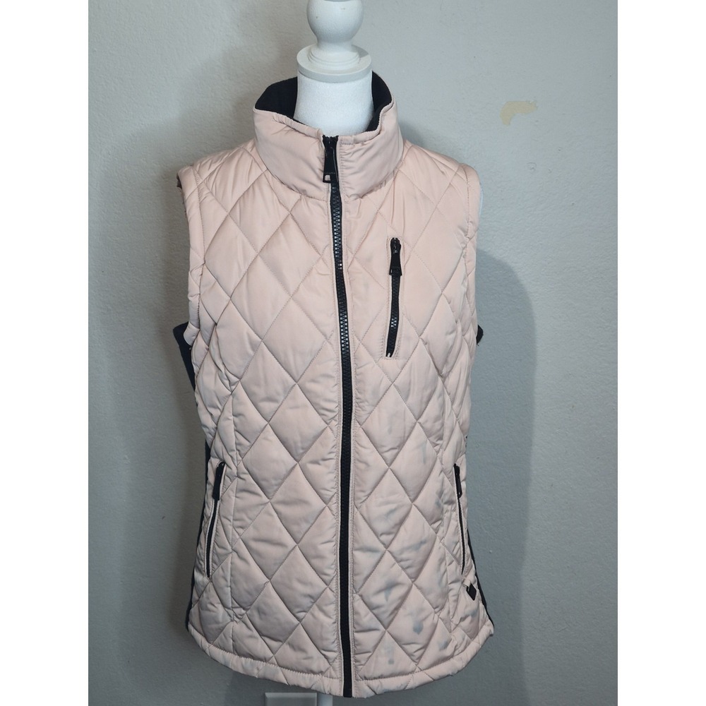 Calvin Klein Women's Ivory Diamond Quilted‎ Puffer Vest Ribbed Side Size M Pink